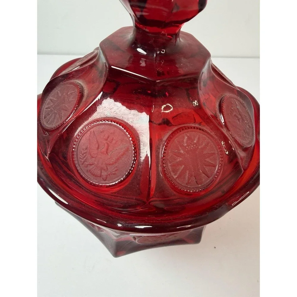 Fostoria  Ruby Red Coin Footed Compote Candy‎ Dish Lidded 8